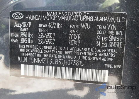 2018 Hyundai Santa Fe Sport 2.4L from USA, damaged, VIN 5NMZT3LB3JH073815